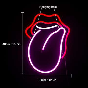 Wanxing Lips Neon Sign Red Led Sign Big Tongue Neon Lights Sexy Neon Signs for Wall Decor USB Powered Switch Light up Sign Neon Lights for Bedroom Living Room Christmas Party Decoration