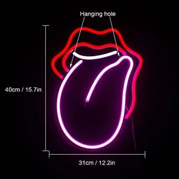 Wanxing Lips Neon Sign Red Led Sign Big Tongue Neon Lights Sexy Neon Signs for Wall Decor USB Powered Switch Light up Sign Neon Lights for Bedroom Living Room Christmas Party Decoration