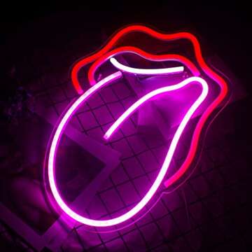 Wanxing Lips Neon Sign Red Led Sign Big Tongue Neon Lights Sexy Neon Signs for Wall Decor USB Powered Switch Light up Sign Neon Lights for Bedroom Living Room Christmas Party Decoration