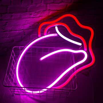 Wanxing Lips Neon Sign Red Led Sign Big Tongue Neon Lights Sexy Neon Signs for Wall Decor USB Powered Switch Light up Sign Neon Lights for Bedroom Living Room Christmas Party Decoration