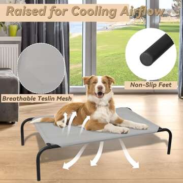 PHYEX Heavy Duty Steel-Framed Portable Elevated Pet Bed, Elevated Cooling Pet Cot, 43.5" L x 25.5" W...