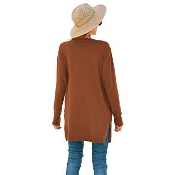 TASAMO Women's Long Sleeve Soft Sweater Open Front Cardigan Outwear with Pockets (Medium, Caramel)