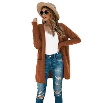 TASAMO Women's Long Sleeve Open Front Cardigan with Pockets