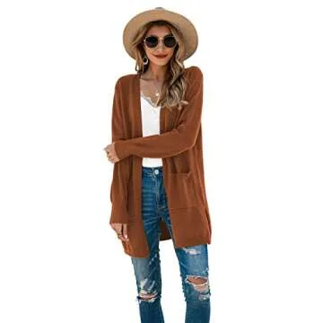 TASAMO Women's Long Sleeve Open Front Cardigan with Pockets