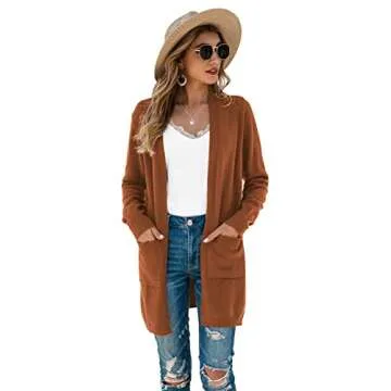 TASAMO Women's Long Sleeve Open Front Cardigan with Pockets