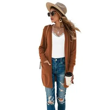 TASAMO Women's Long Sleeve Open Front Cardigan with Pockets