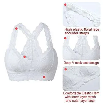 YIANNA Floral Lace Bralette - Padded & Wireless Comfort