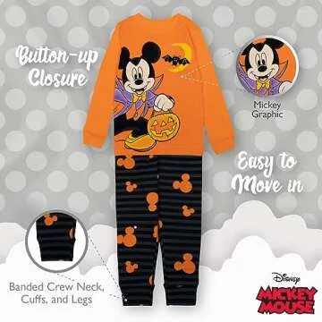 Disney Little Boys' 2-Piece Snug-fit Cotton Holiday Pajama Set, Soft & Cute for Kids, Vampire Mickey