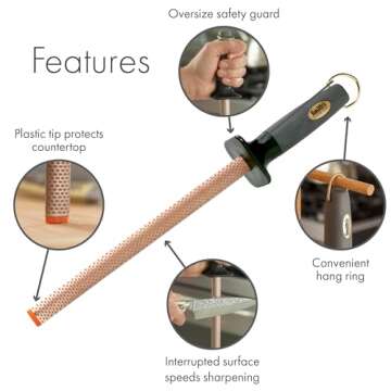 Smith’s 3001 10” Oval Diamond Sharpening Steel Rod – Grey – Oval Design – Rubber Grip Handle – Plastic Sharpening Tip