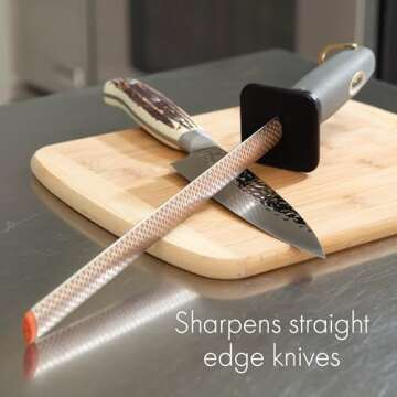 Smith’s 3001 10” Oval Diamond Sharpening Steel Rod – Grey – Oval Design – Rubber Grip Handle – Plastic Sharpening Tip