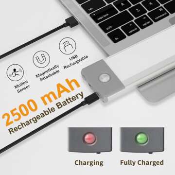 LEPOTEC 54 LED Under Cabinet Light, Pantry Light for Mom, 2500mah Rechargeable Wireless Motion Sensor Closet Light, Ultra Thin, Glare-Free Lighting for Removable Paste Anywhere (2 Pack)