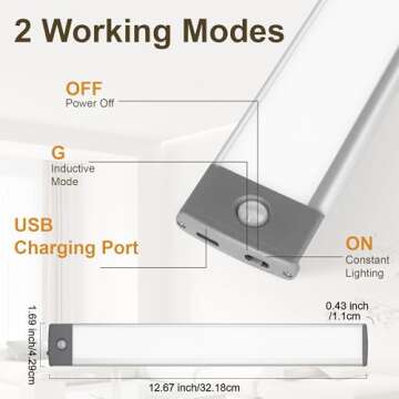 LEPOTEC 54 LED Under Cabinet Light, Pantry Light for Mom, 2500mah Rechargeable Wireless Motion Sensor Closet Light, Ultra Thin, Glare-Free Lighting for Removable Paste Anywhere (2 Pack)