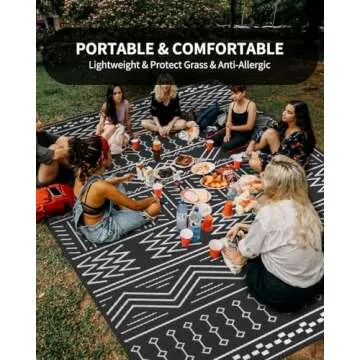 Outdoor Rug Carpet Waterproof 5x8 ft Patio Rug Mat Indoor Outdoor Area Rug for RV Camping Picnic Reversible Lightweight Plastic Straw Outside Rug for Patio Decor Decoration Boho Rug Black White
