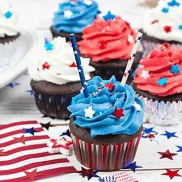 Whaline 200Pcs Independence Day Paper Straws Star Stripe Disposable Straws Red Blue White Drinking Well Crafted Straws for Juices Shakes Cocktail 4th of July Decoration Patriotic Party Event Supplies