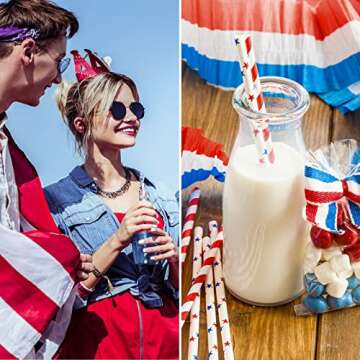 Whaline 200Pcs Independence Day Paper Straws Star Stripe Disposable Straws Red Blue White Drinking Well Crafted Straws for Juices Shakes Cocktail 4th of July Decoration Patriotic Party Event Supplies