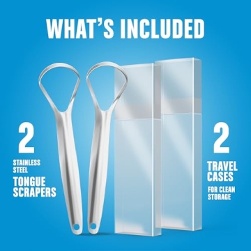 Stainless Steel Tongue Scraper for Adults - 2 Pack with Cases