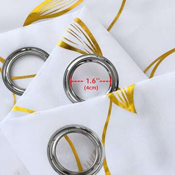 youleyar Gold Foil Print Voile Sheer Curtains,Wicker Grommet Top Window Drapes 96 Inches Long, Luxury Metallic Bronzing Treatment Panels for Home Window Decoration, 2 Panels