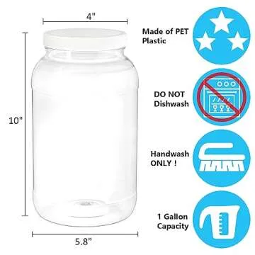 ZOOFOX 2 Pack Plastic Jars with Lids, 1 Gallon Wide Mouth Storage Containers, Empty Plastic Jars for...