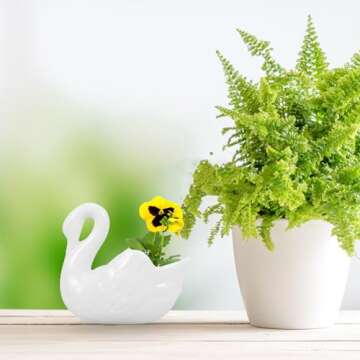 Yardwe White Swan Flowerpot Ceramic Swan Planter, Swan Shaped Pot for Succulents Home Decor Garden D...
