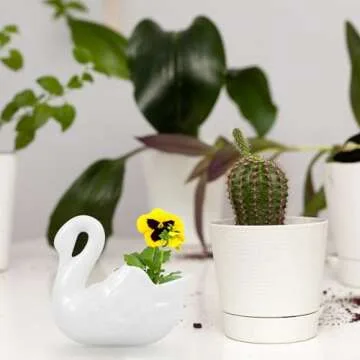 Yardwe White Swan Flowerpot Ceramic Swan Planter, Swan Shaped Pot for Succulents Home Decor Garden Decor (Without drainage holes)