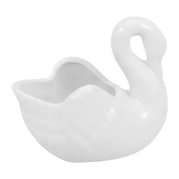 Yardwe White Swan Flowerpot Ceramic Swan Planter, Swan Shaped Pot for Succulents Home Decor Garden Decor (Without drainage holes)