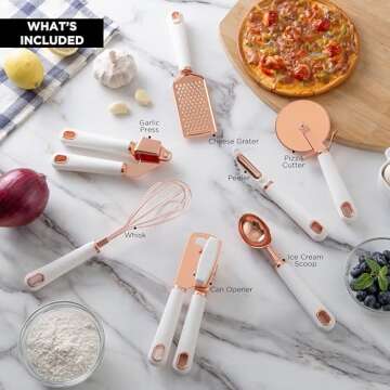 COOK WITH COLOR Kitchen Gadget Set Stainless Steel Utensils with Soft Touch Handles, Copper White, 7...