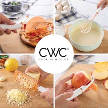 COOK WITH COLOR Kitchen Gadget Set Stainless Steel Utensils with Soft Touch Handles, Copper White, 7 Pieces