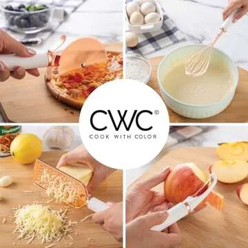 COOK WITH COLOR Kitchen Gadget Set Stainless Steel Utensils with Soft Touch Handles, Copper White, 7 Pieces