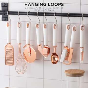 COOK WITH COLOR Kitchen Gadget Set Stainless Steel Utensils with Soft Touch Handles, Copper White, 7 Pieces