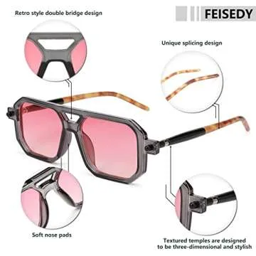 FEISEDY Retro 70s Square Aviator Sunglasses for All