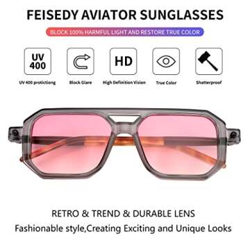 FEISEDY Retro 70s Square Aviator Sunglasses for All