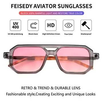 FEISEDY Retro 70s Square Aviator Sunglasses for All