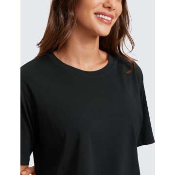 CRZ YOGA Women's Pima Cotton Workout Crop Tops Short Sleeve Yoga Shirts Casual Athletic Running T-Shirts Black Medium
