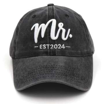 Mr and Mrs EST 2024 Hats for Men Women, Bride Groom Hat 3D Embroidered Baseball Cap Newlywed Honeymoon Wedding Gifts for Couples