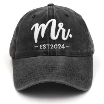 Mr and Mrs EST 2024 Hats for Men Women, Bride Groom Hat 3D Embroidered Baseball Cap Newlywed Honeymoon Wedding Gifts for Couples