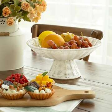 GRANNY SAYS Fruit Bowls for Kitchen Table, Decorative Fruit Basket for Kitchen Counter, Wicker Basket fot Fruit and Vegetable, Large Bowls for Table & Centerpiece Home Decor, Off White