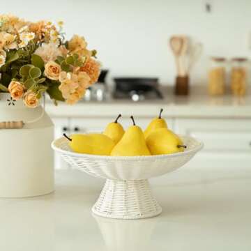 GRANNY SAYS Fruit Bowls for Kitchen Table, Decorative Fruit Basket for Kitchen Counter, Wicker Basket fot Fruit and Vegetable, Large Bowls for Table & Centerpiece Home Decor, Off White