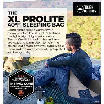 Tough Outdoors Extra Large Sleeping Bag - Adult Sleeping Bag Camping & Backpacking - 3-Season Fall, ...