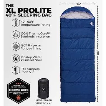Tough Outdoors Extra Large Sleeping Bag - Adult Sleeping Bag Camping & Backpacking - 3-Season Fall, Spring, Summer Sleeping Bag - Lightweight Waterproof Compact Sleeping Bag w/Compression Sack