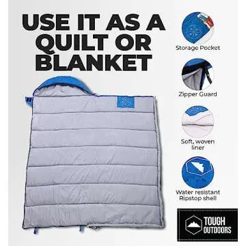 Tough Outdoors Extra Large Sleeping Bag - Adult Sleeping Bag Camping & Backpacking - 3-Season Fall, Spring, Summer Sleeping Bag - Lightweight Waterproof Compact Sleeping Bag w/Compression Sack