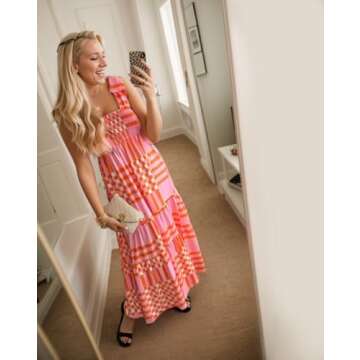 CURBODOWomen's Summer Maxi Dress Boho Spaghetti Straps Casual Long A-line Smocked Beach Dress Square...