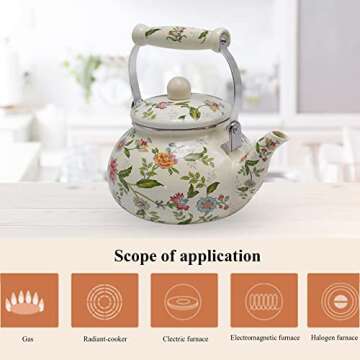 Anxingo Colorful Water Tea Kettle,Tea Kettle Pot for Stove, Top Porcelain Large Enamel Tea Kettle 2.5L,Retro Classic Design (style 2)