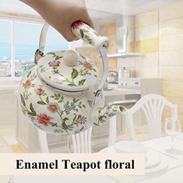 Anxingo Colorful Water Tea Kettle,Tea Kettle Pot for Stove, Top Porcelain Large Enamel Tea Kettle 2.5L,Retro Classic Design (style 2)