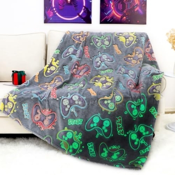 OHOIT Glow in The Dark Game Controller Blanket - Perfect Gamer Gifts for Boys