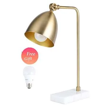CO-Z Gold Desk Lamp with LED Bulb Adjustable, Antique Brass Metal Table Lamp Marble Base, Mid Century Modern Reading Lamp Office, 18’’ Industrial Work Lamp for Reading Bedroom Living Room Office.
