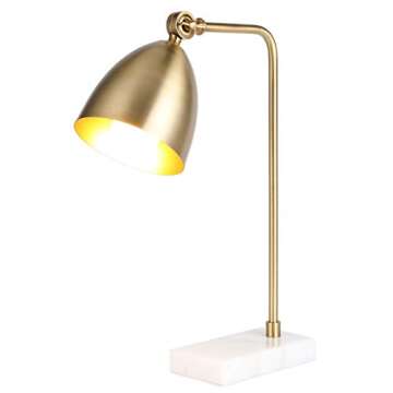 CO-Z Gold Desk Lamp with LED Bulb Adjustable, Antique Brass Metal Table Lamp Marble Base, Mid Century Modern Reading Lamp Office, 18’’ Industrial Work Lamp for Reading Bedroom Living Room Office.