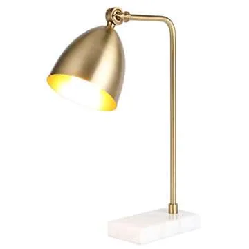 CO-Z Gold Desk Lamp with LED Bulb Adjustable, Antique Brass Metal Table Lamp Marble Base, Mid Century Modern Reading Lamp Office, 18’’ Industrial Work Lamp for Reading Bedroom Living Room Office.
