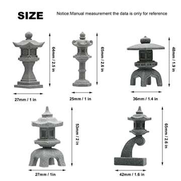 Vkinman Miniature Japanese Lantern Decoration Mini Fairy Garden Decor Set Japanese Lantern for Micro Landscape Garden & Patio Yard Bonsai Decoration (5 Sandstone)