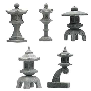 Vkinman Miniature Japanese Lantern Decoration Mini Fairy Garden Decor Set Japanese Lantern for Micro Landscape Garden & Patio Yard Bonsai Decoration (5 Sandstone)