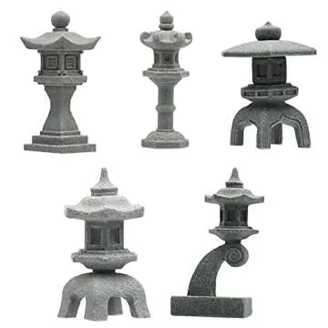 Vkinman Miniature Japanese Lantern Decoration Mini Fairy Garden Decor Set Japanese Lantern for Micro Landscape Garden & Patio Yard Bonsai Decoration (5 Sandstone)